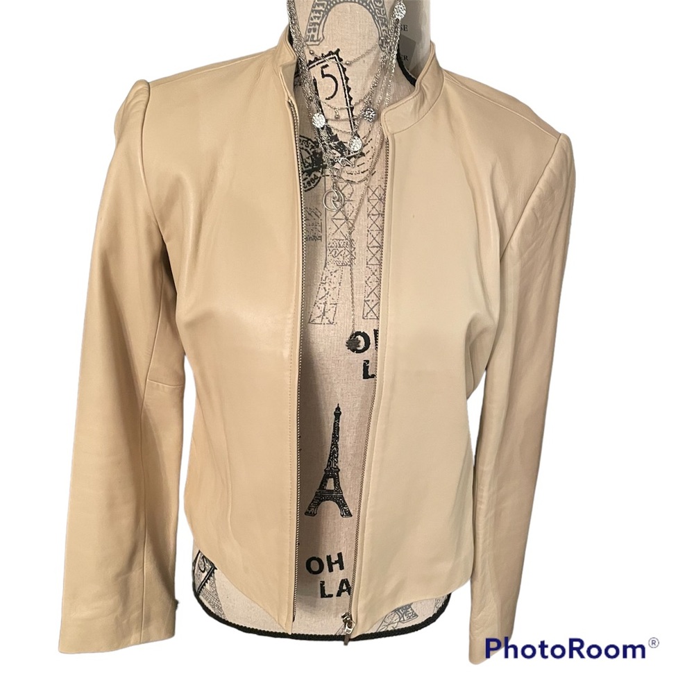 Ann Taylor Leather Jacket size S Soft Yellow/tan/Cream Color
